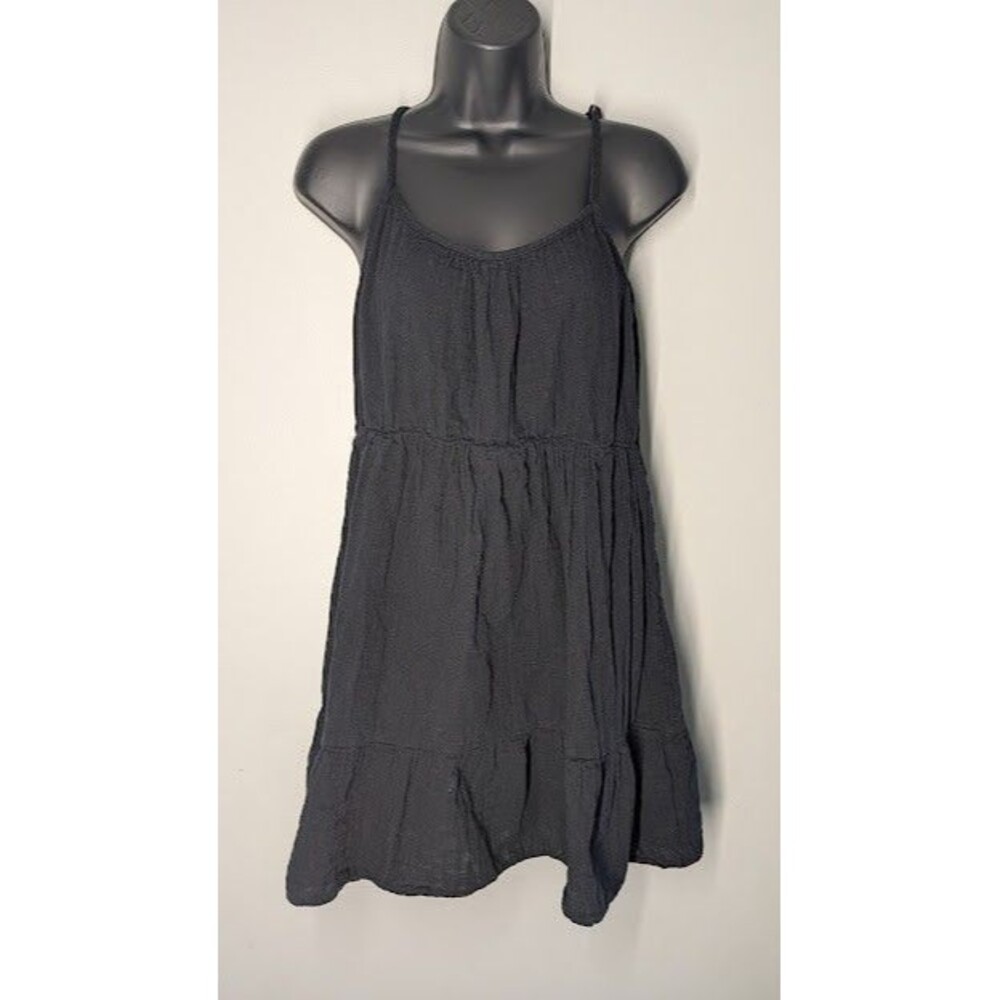 Salty Lemon Tiered Dress Womens M Black Round Neck Spaghetti Straps